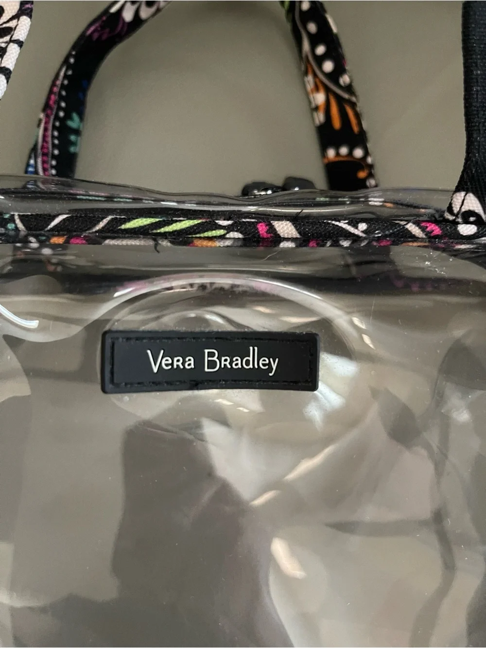 Vera Bradley Clear Cosmetic Case with Black Floral Trim